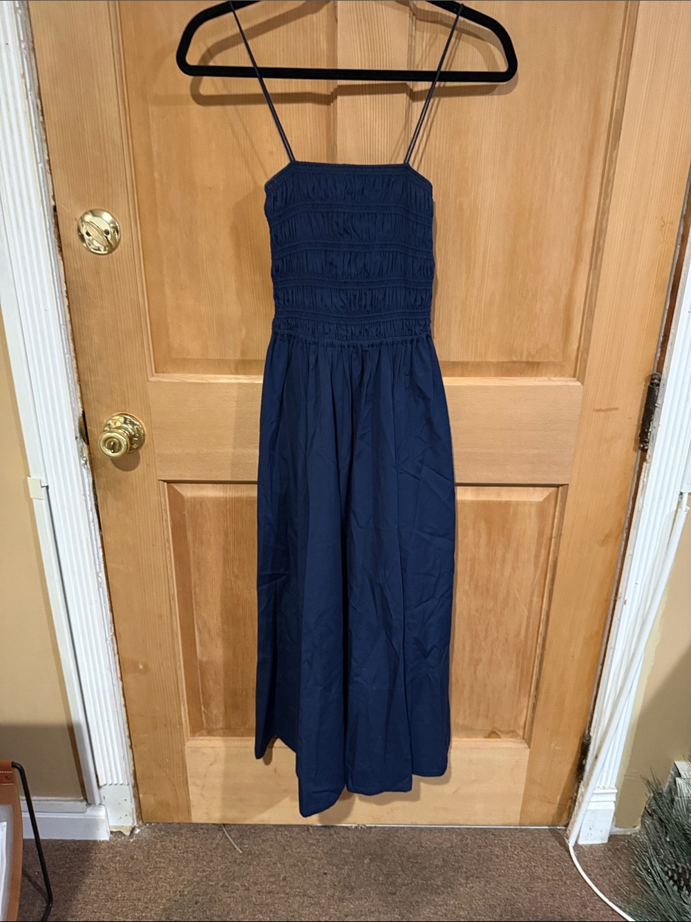 Ralph Lauren Navy Smocked Spaghetti-Strap Maxi Dress, size S
